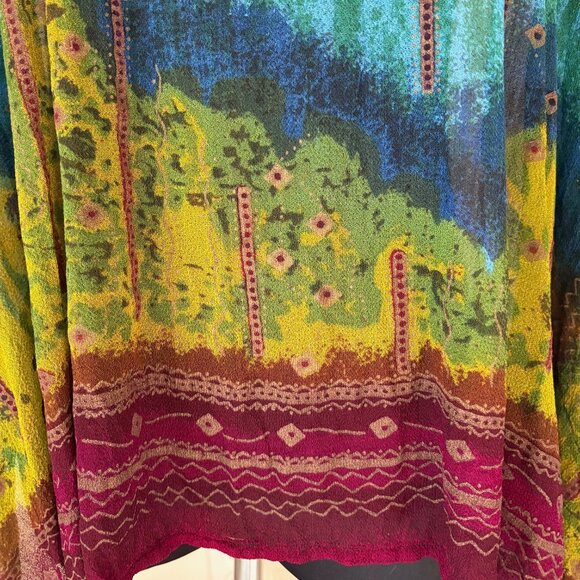 The Pyramid Collection Asymmetrical Crinkle Multicolor Textured Tunic One Size - Picture 8 of 12